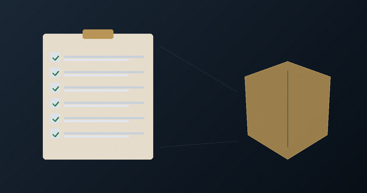 A compliance checklist beside a security shield, showing the gap between them