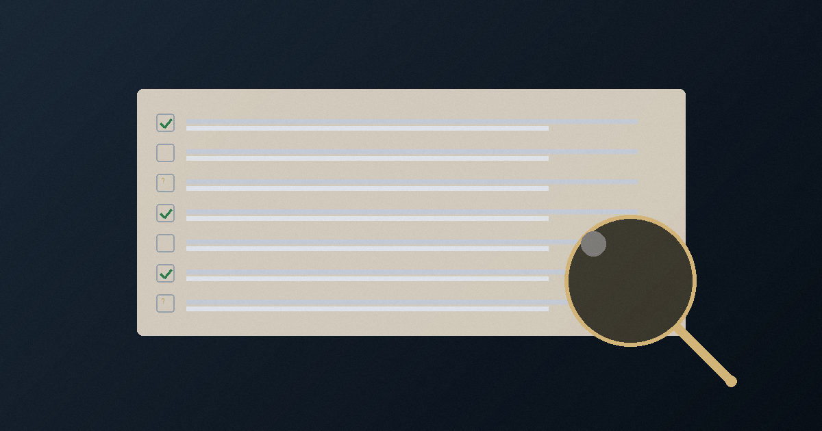 A magnifying glass over a mixed checklist, illustrating how to evaluate an MSP