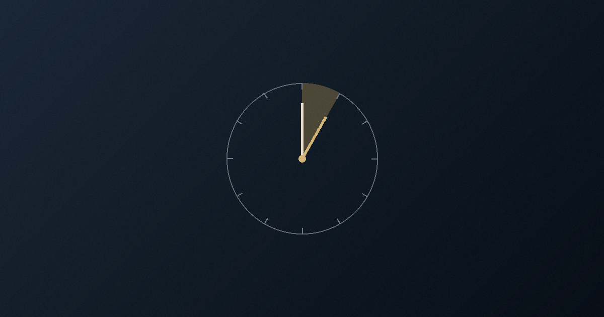 A clock face with the first hour marked in brass, on a dark background