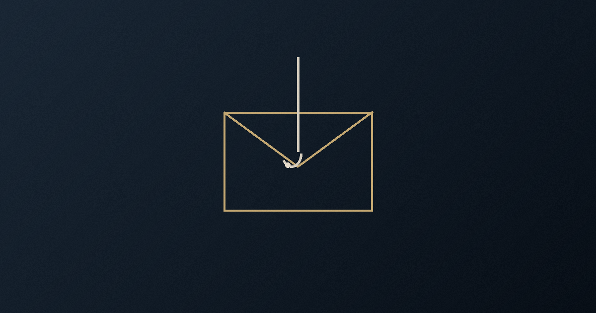 An envelope pierced by a fishing hook, illustrating business email compromise